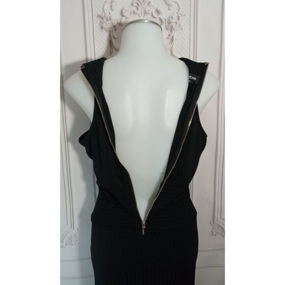 bebe Racer Halter Neck Rib Knit Black Bodycon Dress Sz M - Picture 6 of 9